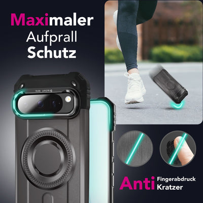 NALIA Magnetische Panzerhülle für Google Pixel 9 Pro XL – MagSafe kompatibel & Kamera-Stand – GRANITE (Outdoor Schutzhülle Stoßfest) – Marke aus Berlin Sturmgrau NALIA Outdoor Hülle