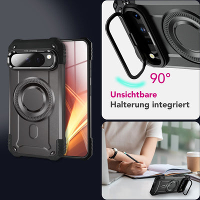 NALIA Magnetische Panzerhülle für Google Pixel 9 Pro XL – MagSafe kompatibel & Kamera-Stand – GRANITE (Outdoor Schutzhülle Stoßfest) – Marke aus Berlin Sturmgrau NALIA Outdoor Hülle