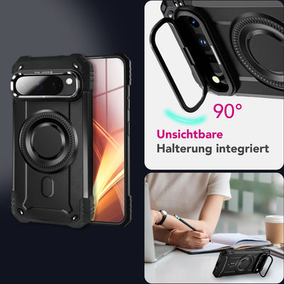 NALIA Magnetische Panzerhülle für Google Pixel 9 Pro XL – MagSafe kompatibel & Kamera-Stand – GRANITE (Outdoor Schutzhülle Stoßfest) – Marke aus Berlin Vulkanschwarz NALIA Outdoor Hülle