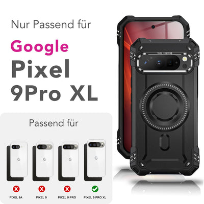 NALIA Magnetische Panzerhülle für Google Pixel 9 Pro XL – MagSafe kompatibel & Kamera-Stand – GRANITE (Outdoor Schutzhülle Stoßfest) – Marke aus Berlin Vulkanschwarz NALIA Outdoor Hülle