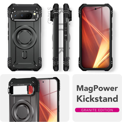 NALIA Magnetische Panzerhülle für Google Pixel 9 Pro XL – MagSafe kompatibel & Kamera-Stand – GRANITE (Outdoor Schutzhülle Stoßfest) – Marke aus Berlin Sturmgrau NALIA Outdoor Hülle