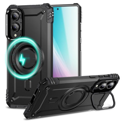 NALIA Magnetische Panzerhülle für Samsung Galaxy S25 Edge – MagSafe kompatibel & Kamera-Stand – GRANITE (Outdoor Schutzhülle Stoßfest) – Marke aus Berlin Vulkanschwarz NALIA Outdoor Hülle