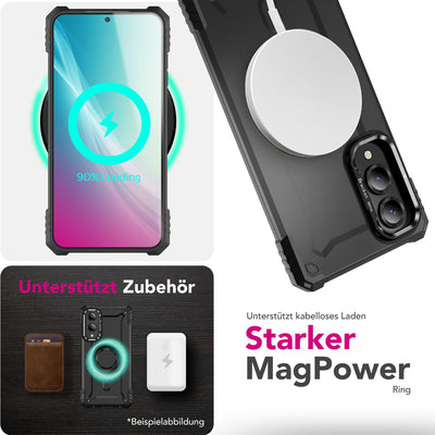 NALIA Magnetische Panzerhülle für Samsung Galaxy S25 Edge – MagSafe kompatibel & Kamera-Stand – GRANITE (Outdoor Schutzhülle Stoßfest) – Marke aus Berlin Vulkanschwarz NALIA Outdoor Hülle