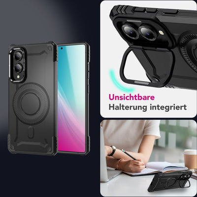 NALIA Magnetische Panzerhülle für Samsung Galaxy S25 Edge – MagSafe kompatibel & Kamera-Stand – GRANITE (Outdoor Schutzhülle Stoßfest) – Marke aus Berlin Vulkanschwarz NALIA Outdoor Hülle