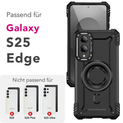 NALIA Magnetische Panzerhülle für Samsung Galaxy S25 Edge – MagSafe kompatibel & Kamera-Stand – GRANITE (Outdoor Schutzhülle Stoßfest) – Marke aus Berlin Vulkanschwarz NALIA Outdoor Hülle