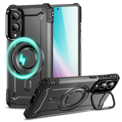NALIA Magnetische Panzerhülle für Samsung Galaxy S25 Edge – MagSafe kompatibel & Kamera-Stand – GRANITE (Outdoor Schutzhülle Stoßfest) – Marke aus Berlin Sturmgrau NALIA Outdoor Hülle