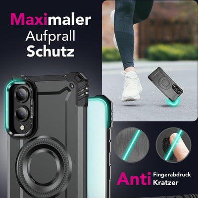 NALIA Magnetische Panzerhülle für Samsung Galaxy S25 Edge – MagSafe kompatibel & Kamera-Stand – GRANITE (Outdoor Schutzhülle Stoßfest) – Marke aus Berlin Sturmgrau NALIA Outdoor Hülle