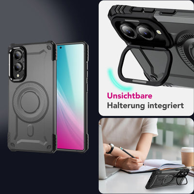 NALIA Magnetische Panzerhülle für Samsung Galaxy S25 Edge – MagSafe kompatibel & Kamera-Stand – GRANITE (Outdoor Schutzhülle Stoßfest) – Marke aus Berlin Sturmgrau NALIA Outdoor Hülle