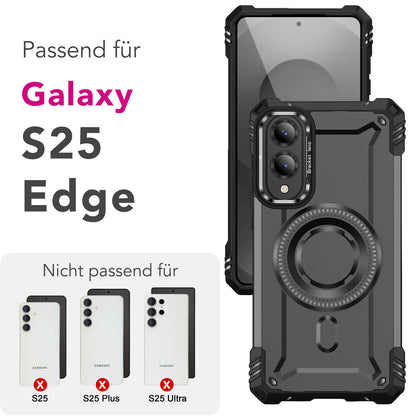 NALIA Granite Hülle für Samsung Galaxy S25 Edge – für MagSafe, Panzerhülle, Extrem Robust, Militär Schutzklasse, Kamera Standfuß, Integrierter Magnet-Ring, Schlagfest