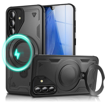 NALIA Magnetische Panzerhülle für Samsung Galaxy A26 – Ring-Halterung 360° & MagSafe kompatibel – STORMGUARD (Outdoor Case) – Marke aus Berlin Vulkanschwarz NALIA Outdoor Hülle