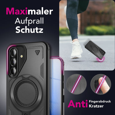 NALIA Magnetische Panzerhülle für Samsung Galaxy A26 – Ring-Halterung 360° & MagSafe kompatibel – STORMGUARD (Outdoor Case) – Marke aus Berlin Vulkanschwarz NALIA Outdoor Hülle