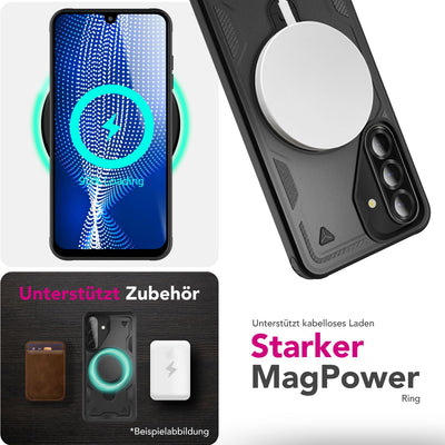 NALIA Magnetische Panzerhülle für Samsung Galaxy A26 – Ring-Halterung 360° & MagSafe kompatibel – STORMGUARD (Outdoor Case) – Marke aus Berlin Vulkanschwarz NALIA Outdoor Hülle