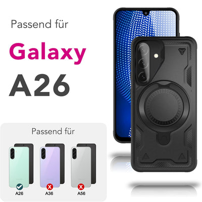 NALIA Magnetische Panzerhülle für Samsung Galaxy A26 – Ring-Halterung 360° & MagSafe kompatibel – STORMGUARD (Outdoor Case) – Marke aus Berlin Vulkanschwarz NALIA Outdoor Hülle