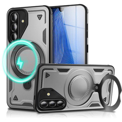 NALIA Magnetische Panzerhülle für Samsung Galaxy A26 – Ring-Halterung 360° & MagSafe kompatibel – STORMGUARD (Outdoor Case) – Marke aus Berlin Sturmsilber NALIA Outdoor Hülle