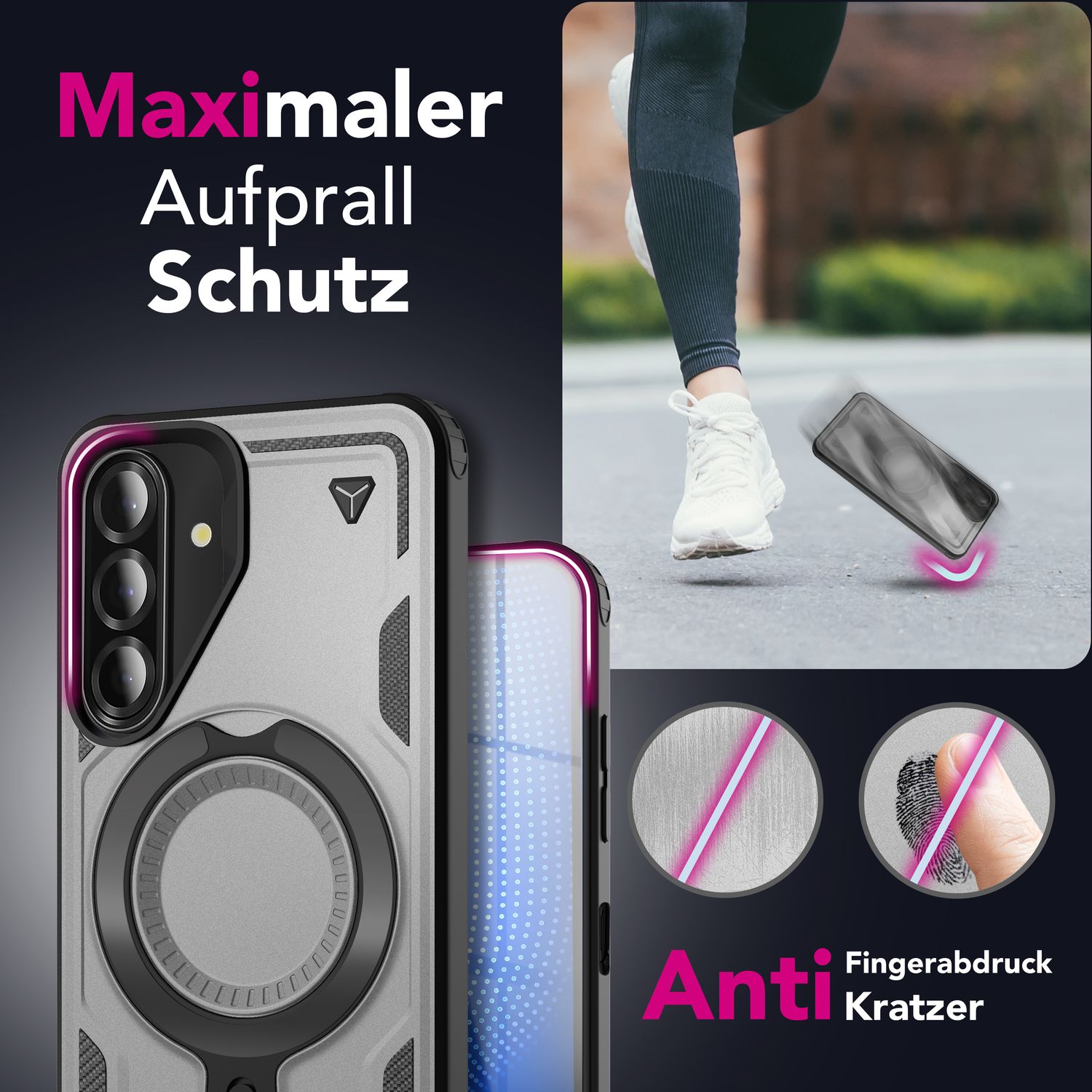 NALIA Stormguard Hülle für Samsung Galaxy A26 – für MagSafe, Stoßfeste Panzer Schutzhülle mit 360° Dreh Ring, Outdoor Kickstand Case mit Fallschutz, Military Cover