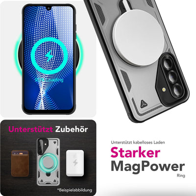 NALIA Magnetische Panzerhülle für Samsung Galaxy A26 – Ring-Halterung 360° & MagSafe kompatibel – STORMGUARD (Outdoor Case) – Marke aus Berlin Sturmsilber NALIA Outdoor Hülle