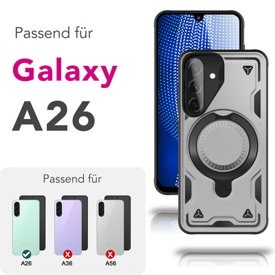 NALIA Magnetische Panzerhülle für Samsung Galaxy A26 – Ring-Halterung 360° & MagSafe kompatibel – STORMGUARD (Outdoor Case) – Marke aus Berlin Sturmsilber NALIA Outdoor Hülle