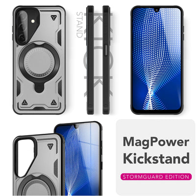 NALIA Magnetische Panzerhülle für Samsung Galaxy A26 – Ring-Halterung 360° & MagSafe kompatibel – STORMGUARD (Outdoor Case) – Marke aus Berlin Sturmsilber NALIA Outdoor Hülle