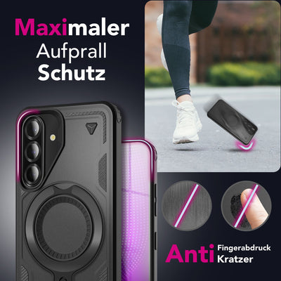 NALIA Magnetische Panzerhülle für Samsung Galaxy A36 – Ring-Halterung 360° & MagSafe kompatibel – STORMGUARD (Outdoor Case) – Marke aus Berlin Vulkanschwarz NALIA Outdoor Hülle