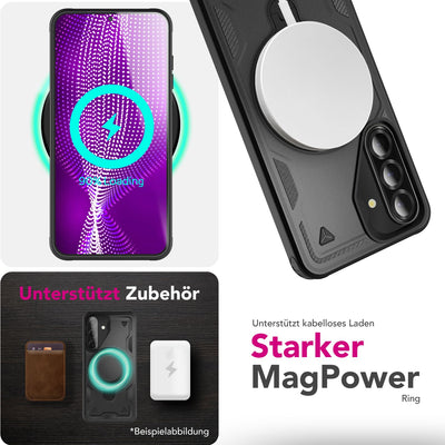 NALIA Magnetische Panzerhülle für Samsung Galaxy A36 – Ring-Halterung 360° & MagSafe kompatibel – STORMGUARD (Outdoor Case) – Marke aus Berlin Vulkanschwarz NALIA Outdoor Hülle