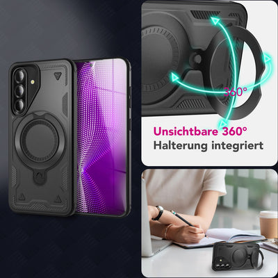 NALIA Magnetische Panzerhülle für Samsung Galaxy A36 – Ring-Halterung 360° & MagSafe kompatibel – STORMGUARD (Outdoor Case) – Marke aus Berlin Vulkanschwarz NALIA Outdoor Hülle