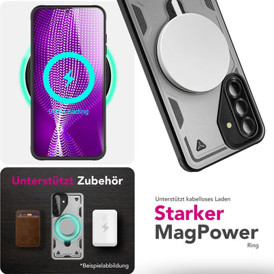 NALIA Magnetische Panzerhülle für Samsung Galaxy A36 – Ring-Halterung 360° & MagSafe kompatibel – STORMGUARD (Outdoor Case) – Marke aus Berlin Sturmsilber NALIA Outdoor Hülle