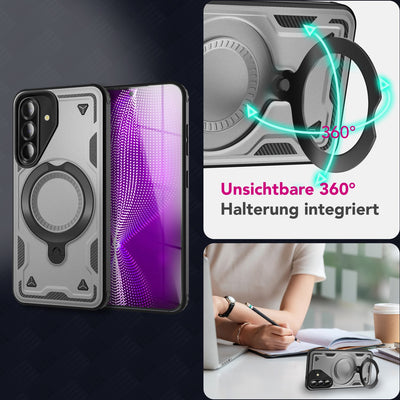 NALIA Magnetische Panzerhülle für Samsung Galaxy A36 – Ring-Halterung 360° & MagSafe kompatibel – STORMGUARD (Outdoor Case) – Marke aus Berlin Sturmsilber NALIA Outdoor Hülle