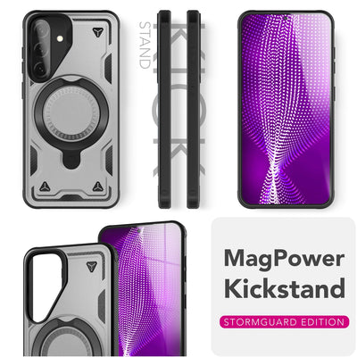 NALIA Magnetische Panzerhülle für Samsung Galaxy A36 – Ring-Halterung 360° & MagSafe kompatibel – STORMGUARD (Outdoor Case) – Marke aus Berlin Sturmsilber NALIA Outdoor Hülle