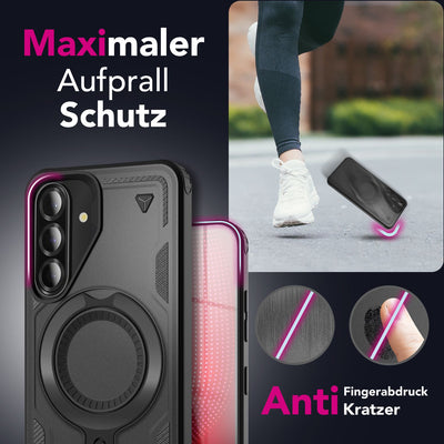 NALIA Magnetische Panzerhülle für Samsung Galaxy A56 – Ring-Halterung 360° & MagSafe kompatibel – STORMGUARD (Outdoor Case) – Marke aus Berlin Vulkanschwarz NALIA Outdoor Hülle