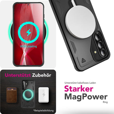 NALIA Magnetische Panzerhülle für Samsung Galaxy A56 – Ring-Halterung 360° & MagSafe kompatibel – STORMGUARD (Outdoor Case) – Marke aus Berlin Vulkanschwarz NALIA Outdoor Hülle