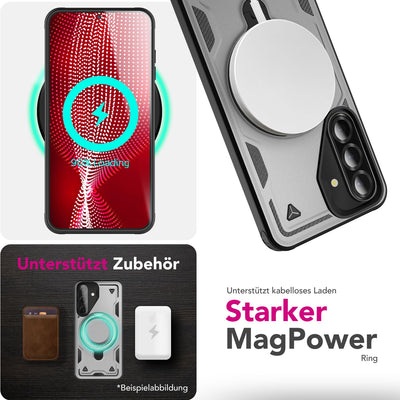 NALIA Magnetische Panzerhülle für Samsung Galaxy A56 – Ring-Halterung 360° & MagSafe kompatibel – STORMGUARD (Outdoor Case) – Marke aus Berlin Sturmsilber NALIA Outdoor Hülle