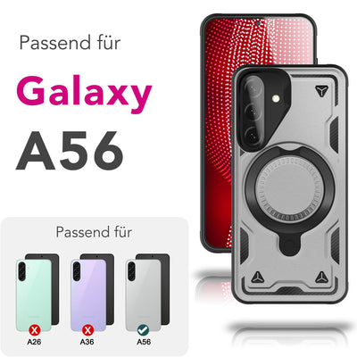 NALIA Magnetische Panzerhülle für Samsung Galaxy A56 – Ring-Halterung 360° & MagSafe kompatibel – STORMGUARD (Outdoor Case) – Marke aus Berlin Sturmsilber NALIA Outdoor Hülle