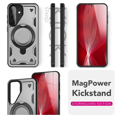 NALIA Magnetische Panzerhülle für Samsung Galaxy A56 – Ring-Halterung 360° & MagSafe kompatibel – STORMGUARD (Outdoor Case) – Marke aus Berlin Sturmsilber NALIA Outdoor Hülle