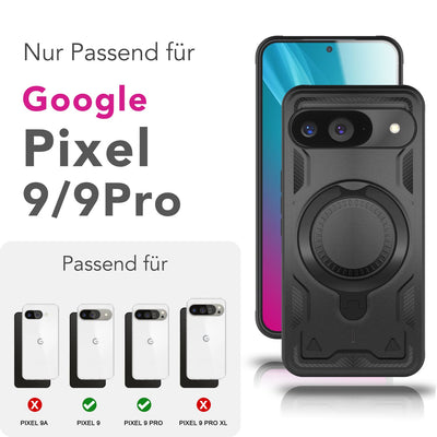 NALIA Magnetische Panzerhülle für Google Pixel 9 – Ring-Halterung 360° & MagSafe kompatibel – STORMGUARD (Outdoor Case) – Marke aus Berlin Vulkanschwarz NALIA Outdoor Hülle