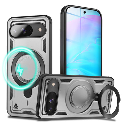 NALIA Magnetische Panzerhülle für Google Pixel 9 – Ring-Halterung 360° & MagSafe kompatibel – STORMGUARD (Outdoor Case) – Marke aus Berlin Sturmsilber NALIA Outdoor Hülle