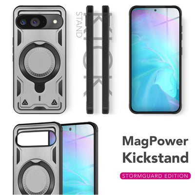 NALIA Magnetische Panzerhülle für Google Pixel 9 – Ring-Halterung 360° & MagSafe kompatibel – STORMGUARD (Outdoor Case) – Marke aus Berlin Sturmsilber NALIA Outdoor Hülle