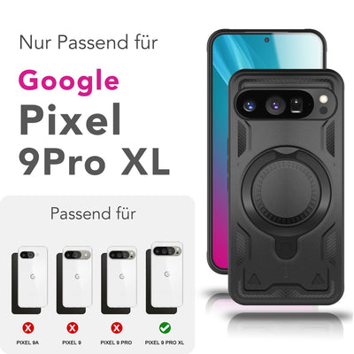 NALIA Magnetische Panzerhülle für Google Pixel 9 Pro XL – Ring-Halterung 360° & MagSafe kompatibel – STORMGUARD (Outdoor Case) – Marke aus Berlin Vulkanschwarz NALIA Outdoor Hülle