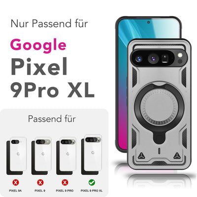 NALIA Magnetische Panzerhülle für Google Pixel 9 Pro XL – Ring-Halterung 360° & MagSafe kompatibel – STORMGUARD (Outdoor Case) – Marke aus Berlin Sturmsilber NALIA Outdoor Hülle