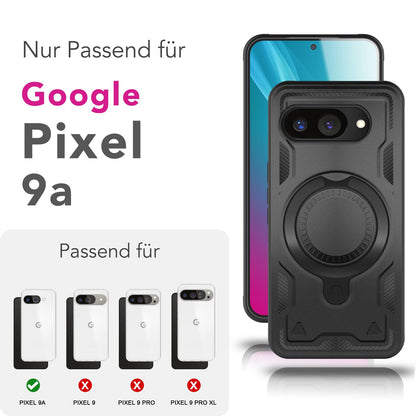 NALIA Stormguard Hülle für Google Pixel 9a – Handyhülle für MagSafe, Panzerschutz mit 360° Ring für Stand & Finger-Halter, Stoßfestes Cover für Outdoor, Military Case