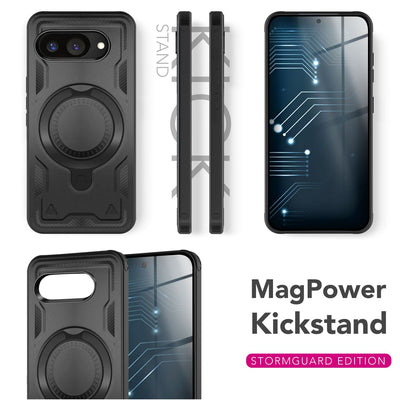 NALIA Magnetische Panzerhülle für Google Pixel 9a – Ring-Halterung 360° & MagSafe kompatibel – STORMGUARD (Outdoor Case) – Marke aus Berlin