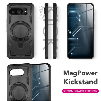 NALIA Stormguard Hülle für Google Pixel 9a – Handyhülle für MagSafe, Panzerschutz mit 360° Ring für Stand & Finger-Halter, Stoßfestes Cover für Outdoor, Military Case