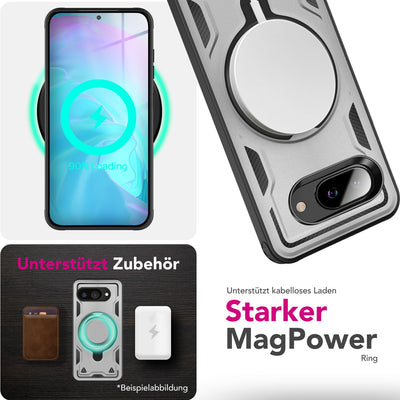 NALIA Magnetische Panzerhülle für Google Pixel 9a – Ring-Halterung 360° & MagSafe kompatibel – STORMGUARD (Outdoor Case) – Marke aus Berlin