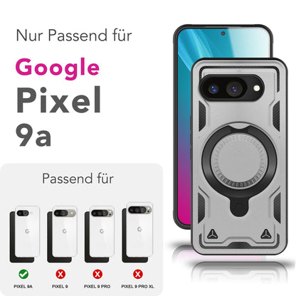 NALIA Stormguard Hülle für Google Pixel 9a – Handyhülle für MagSafe, Panzerschutz mit 360° Ring für Stand & Finger-Halter, Stoßfestes Cover für Outdoor, Military Case