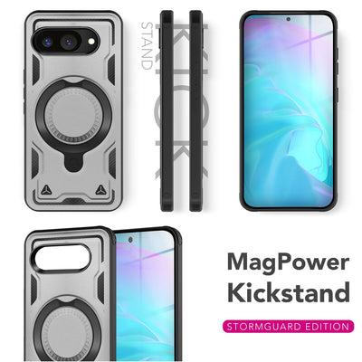 NALIA Magnetische Panzerhülle für Google Pixel 9a – Ring-Halterung 360° & MagSafe kompatibel – STORMGUARD (Outdoor Case) – Marke aus Berlin
