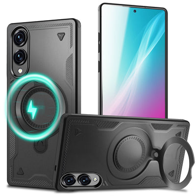 NALIA Magnetische Panzerhülle für Samsung Galaxy S25 Edge – Ring-Halterung 360° & MagSafe kompatibel – STORMGUARD (Outdoor Case) – Marke aus Berlin Vulkanschwarz NALIA Outdoor Hülle