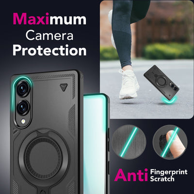 NALIA Magnetische Panzerhülle für Samsung Galaxy S25 Edge – Ring-Halterung 360° & MagSafe kompatibel – STORMGUARD (Outdoor Case) – Marke aus Berlin Vulkanschwarz NALIA Outdoor Hülle