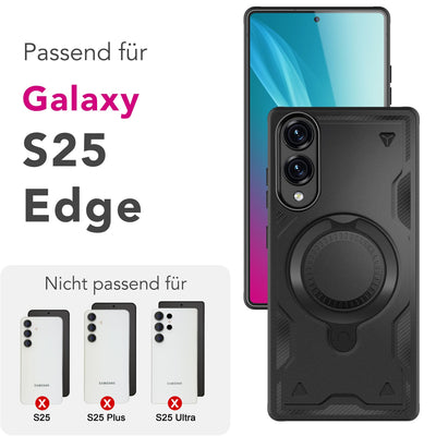 NALIA Magnetische Panzerhülle für Samsung Galaxy S25 Edge – Ring-Halterung 360° & MagSafe kompatibel – STORMGUARD (Outdoor Case) – Marke aus Berlin Vulkanschwarz NALIA Outdoor Hülle