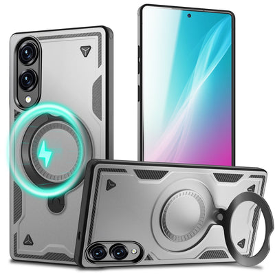 NALIA Magnetische Panzerhülle für Samsung Galaxy S25 Edge – Ring-Halterung 360° & MagSafe kompatibel – STORMGUARD (Outdoor Case) – Marke aus Berlin Sturmsilber NALIA Outdoor Hülle