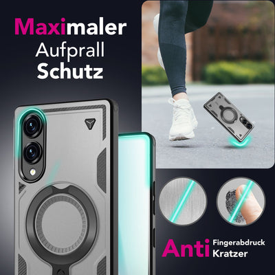 NALIA Magnetische Panzerhülle für Samsung Galaxy S25 Edge – Ring-Halterung 360° & MagSafe kompatibel – STORMGUARD (Outdoor Case) – Marke aus Berlin Sturmsilber NALIA Outdoor Hülle