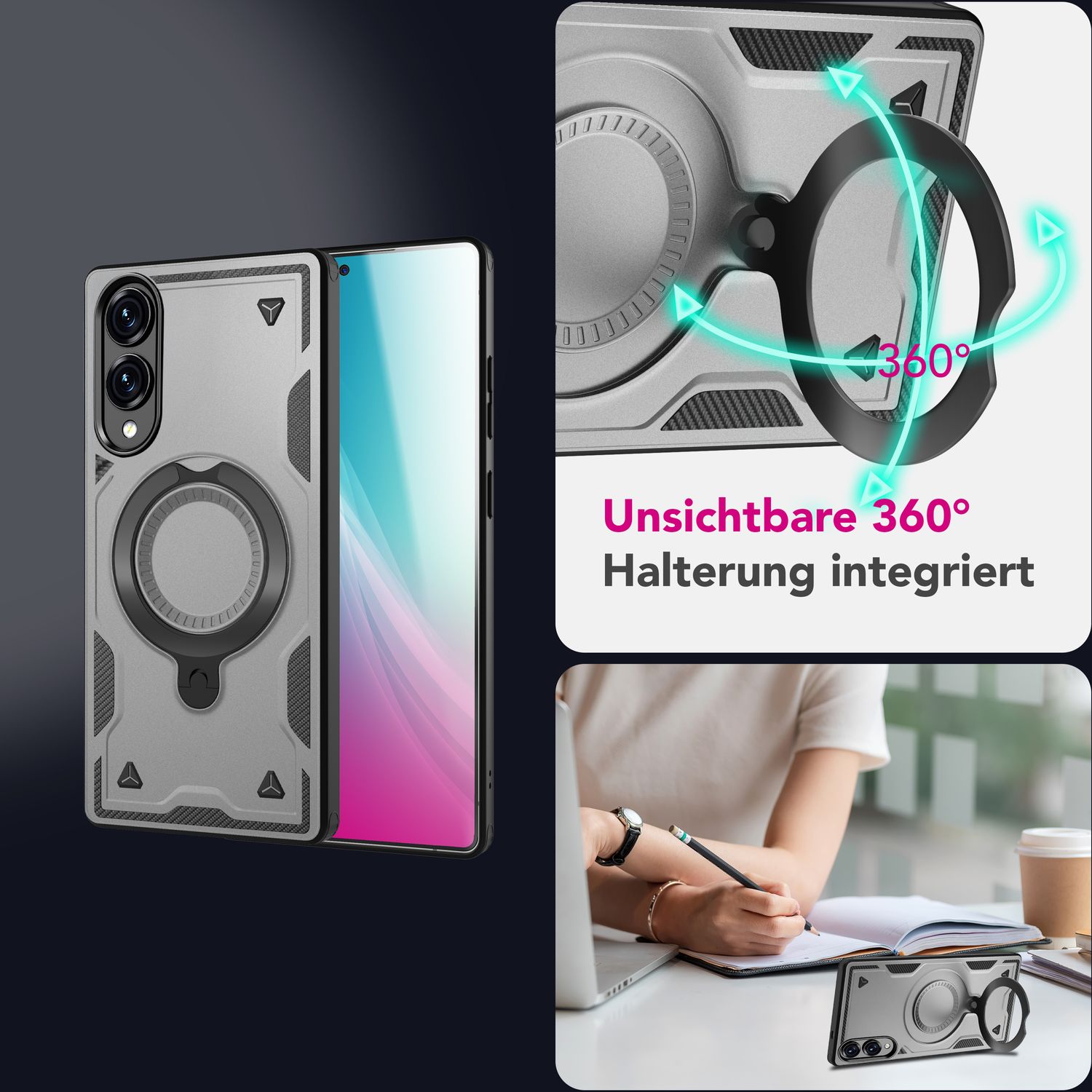 NALIA Stormguard Hülle für Samsung Galaxy S25 Edge – für MagSafe, Panzerhülle mit 360° Ring, Schlagfest & Stabil, Verstärkter Fallschutz, Militär Schutzklasse